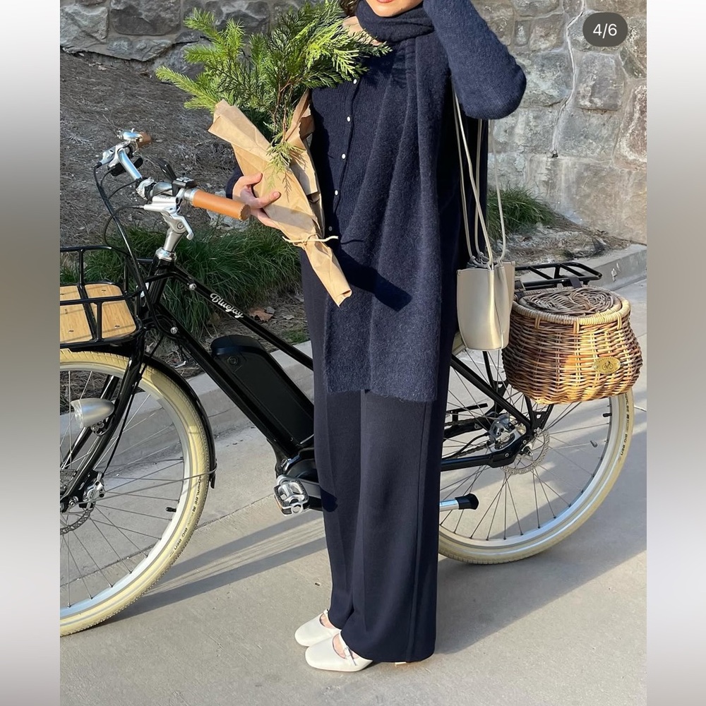 Sezane Navy Wide Leg Pants